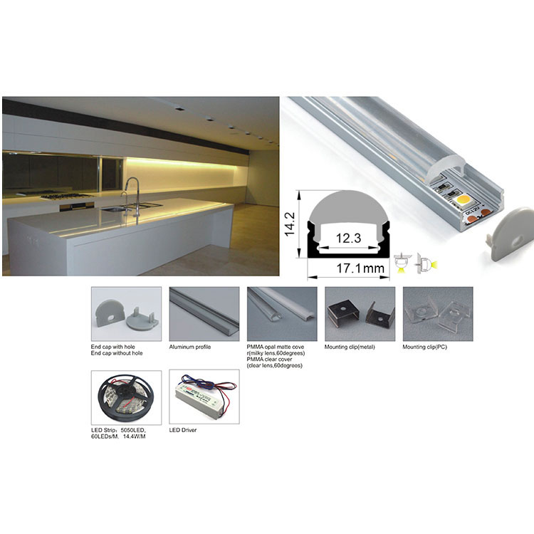 LED Diffuser Channel Aluminum Profile with 60° Lens For 12mm Width LED Strip Lighting